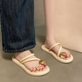 thumbnail image 7 of Xfvqtps Slide Sandals for Women Flat Sole Toe Ring Shell Decor Strappy Beach Summer Slippers White, 7 of 7