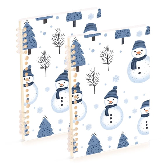 FORMRS 1-Subject Spiral Notebook 8" x 5" College Ruled 60 Refillable Sheet A5 Hard Cover, 2 Pack, Cartoon Snowmen