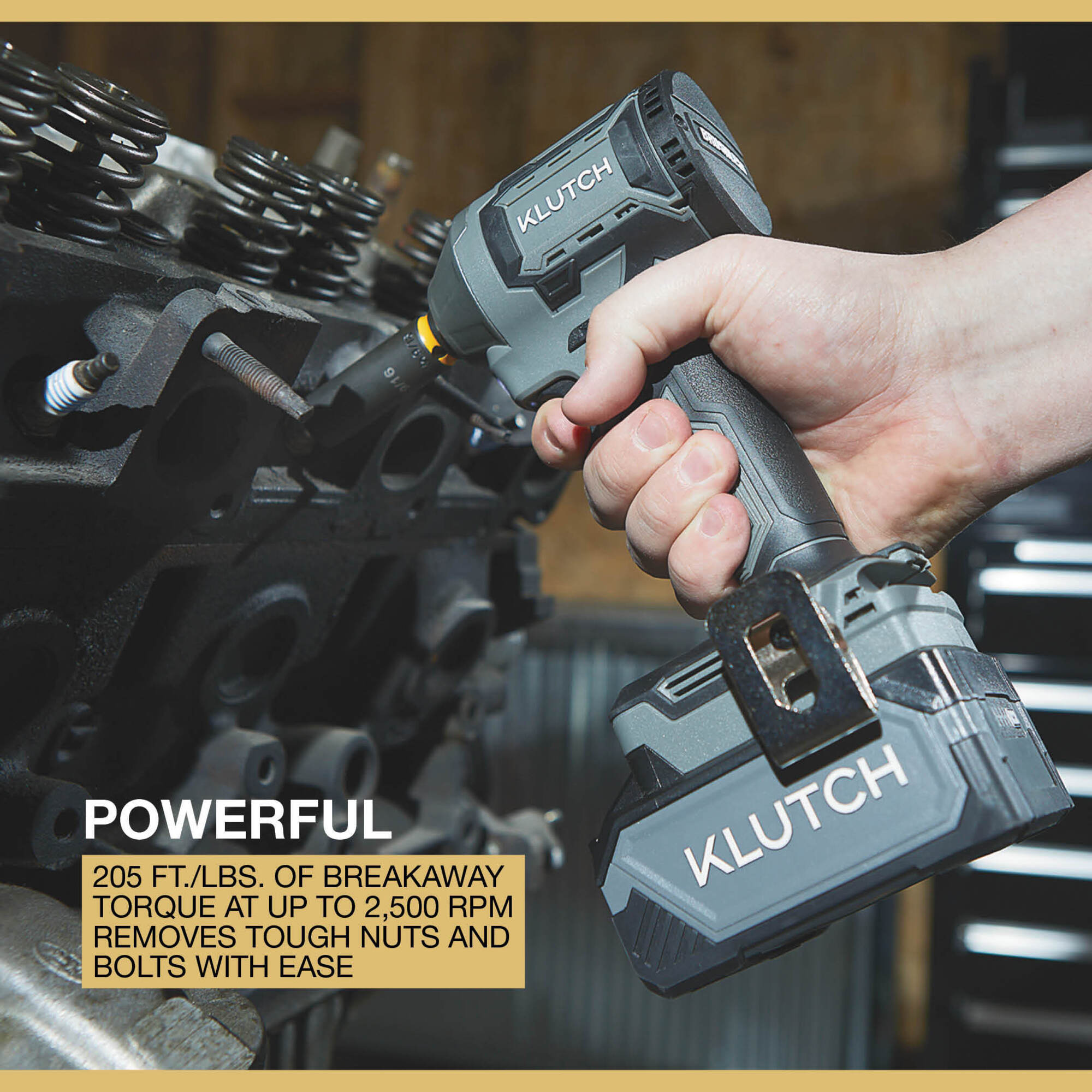 Klutch Compact 3/8in. Impact Wrench, KLiQ 20V, 205 Ft./Lbs. Breakaway Torque, Brushless, Cordless, Bare Tool