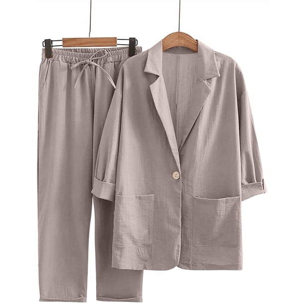 Puntoco Moda Mujer Cómodo Casual Cuello vuelto Botón Blusa de manga larga + Conjuntos de pantalones sueltos Puntoco Puntoco-2065