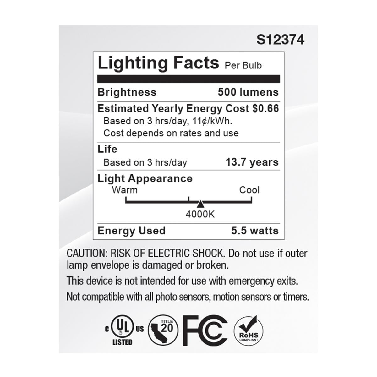 Satco S12374 MR16 LED Flood Light Bulbs 120V 5.5W 4000K GU10 Base Dimmable (12 Pack)