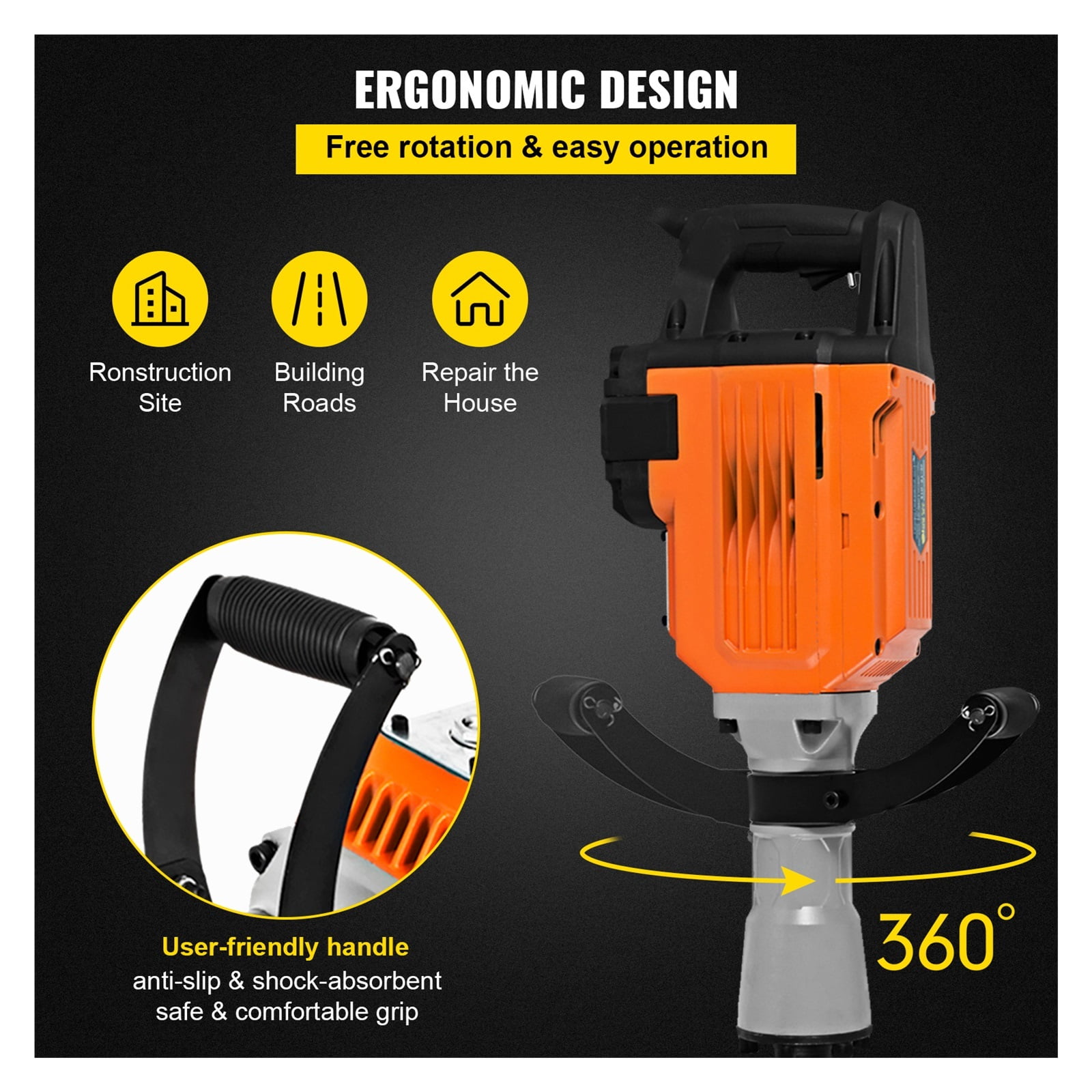 Demolition Jack Hammer Multifunctional Rotary Hammer 1500W 2200W 3600W Jack Hammer Concrete Breaker Ground Breaking Concrete Electric Hammer Tool Impact Drill