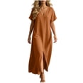 thumbnail image 4 of Dvprdro V Neck Short Sleeve Cotton Side Pockets Loose A Line Maxi Dress for Women Summer Beach Vacation Solid, 4 of 8