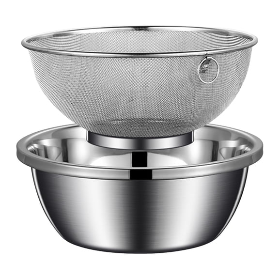 Lumxatz 2 PC Stainless Steel Microporous Colander Set, Large Capacity 304 Metal Strainer with Mixing Bowl, for Washing Vegetables, Fruit, Rice and Draining Cooked Pasta, Dishwasher Safe E