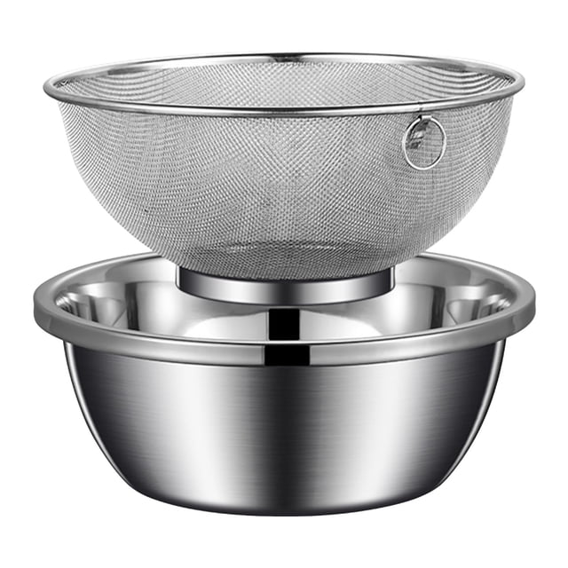 2PC Stainless Steel Microporous Colander 2 Large Capacity With Mixing Bowl For Washing Vegetables Fruit And Rice And For Draining Cooked Pasta. (2PC) Containers Meal Prep Glass Compartment Meal Prep