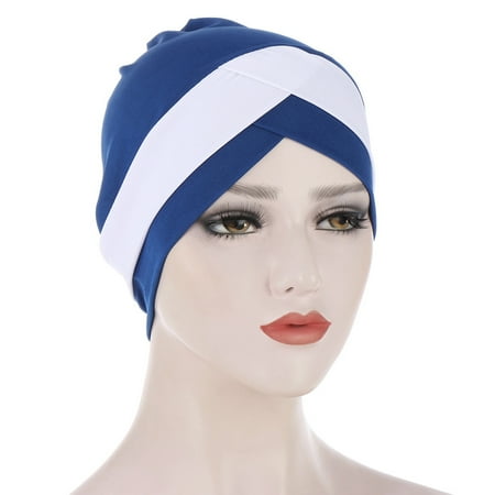 

Forehead Cross Hat All-match Breathable Women Beanie Protective Two-Tone Cross Wrap Hat for Daily Life