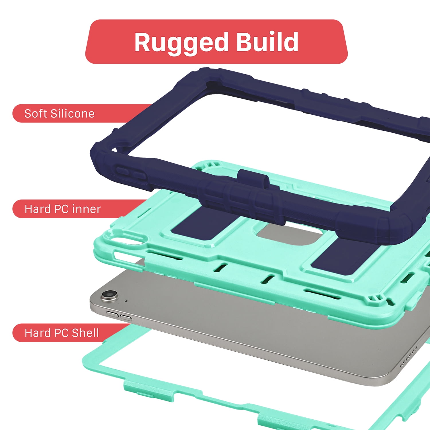 Vena Kids Case For Apple iPad A16 11th Generation 11 Inch 2025, iPad 10th Gen 10.9" Protective Case Cover With Kickstand, Pencil Holder and Shoulder Strap, Blue/Mint Green