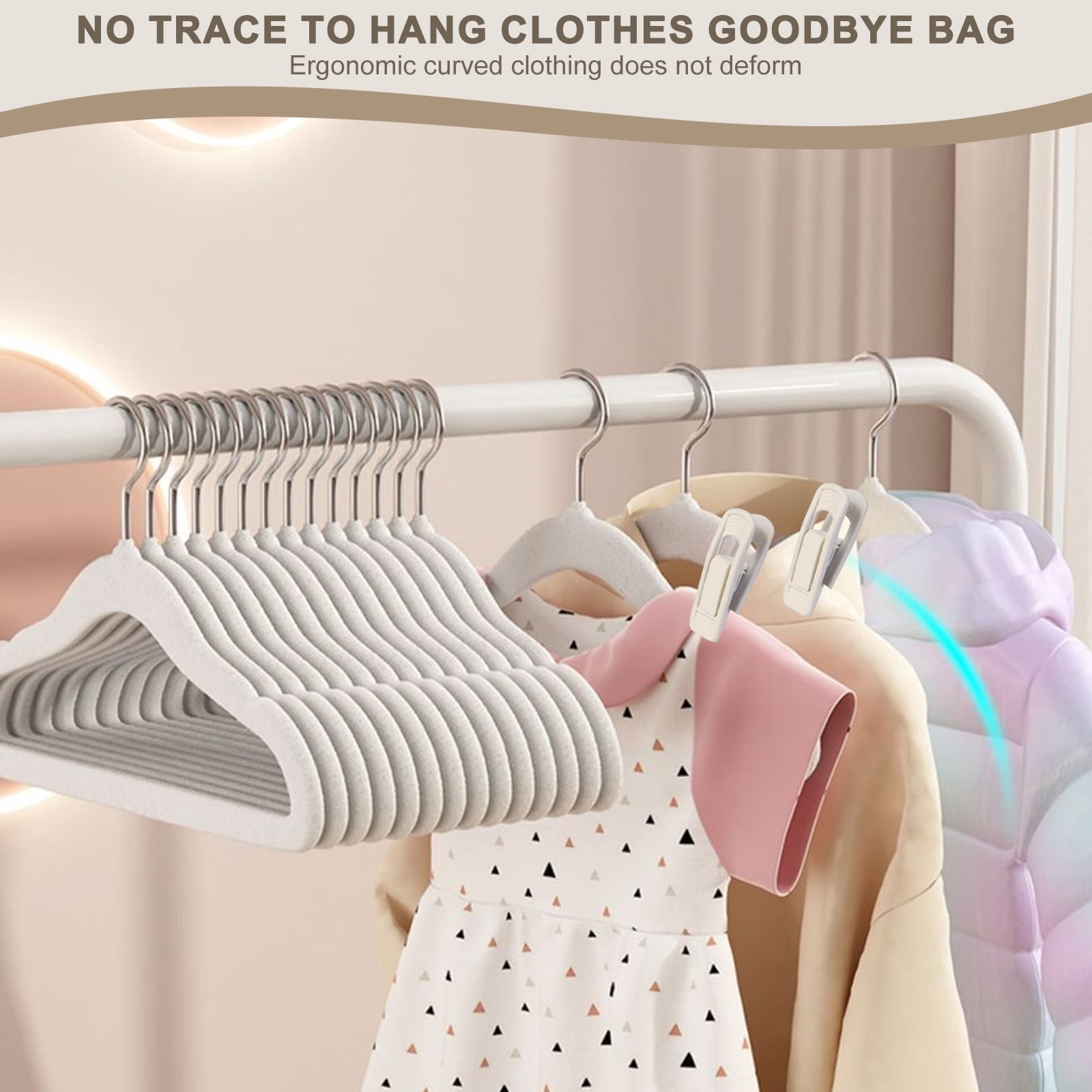 VEGCOO Baby Velvet Hangers(11inch - 50 Pcs), Premium Non Slip Kids Felt Hangers for Clothes for Toddler Kids' Closet with 10 Velvet Hanger Clips - Beige