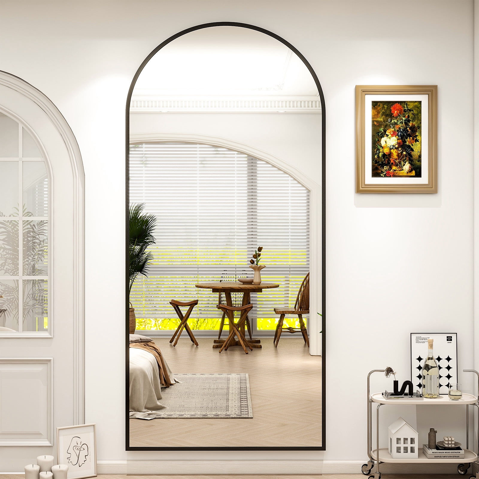 Anyrose 34"x76" Full Length Mirror with Arch-Top Standing Mirror Wall Mounted, Black
