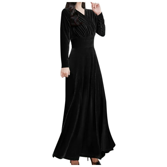 Women's Velvet Long Sleeve Autumn Dress - Slim Fit A-Line Maxi Dress for Winter Parties, M-XXXXL