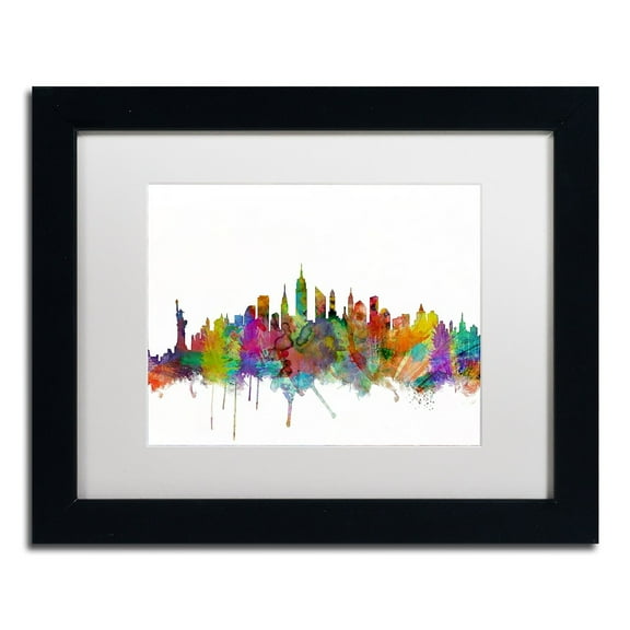 Trademark Fine Art 'New York City Skyline' Canvas Art by Michael Tompsett, White Matte, Black Frame