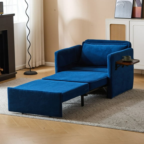 PONPRNGY 3-in-1 Convertible Sleeper Chair Bed for Adult, 74" Extra Long Pull-Out Sleeper Sofa Bed with Wing Table, USB Charging & Bottom Storage, Living Room Single Sleeping Chair