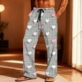 thumbnail image 2 of Txeol Men's Plaid Pajama Pants Love Heart Print Sleepwear Bottoms with Pockets Lightweight Straight Leg Drawstring Waist Lounge Pants,Gray,M, 2 of 10