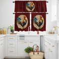 thumbnail image 3 of Farmhouse Chicken Kitchen Curtains Valances and Tiers Set of 3 Animal Retro Brown Floral Texture Dark Red Tier Curtains and Valance with Rod Pocket for Small Windows, 27.5"x24", 3 of 9