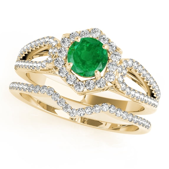 1.20 Ct Halo Emerald & Diamond Engagement Ring Crafted - 14K Gold