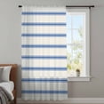thumbnail image 4 of Navy Blue Striped Sheer Curtains 96 Inches Long, Rustic Blue Stripe Modern Art Beige Light Filering Curtains, Privacy Drapes Simi Floor to Veiling Curtain for Living Room Bedroom Window Treatment, 4 of 9
