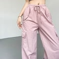 thumbnail image 4 of Wycnly Womens Cargo Pants Womens Dress Pants Fashion Drawstring Elastic Waist Straight Leg Cargo Pants Casual Solid Loose Ladies Long Pants Trousers with Pocket Fall, 4 of 7