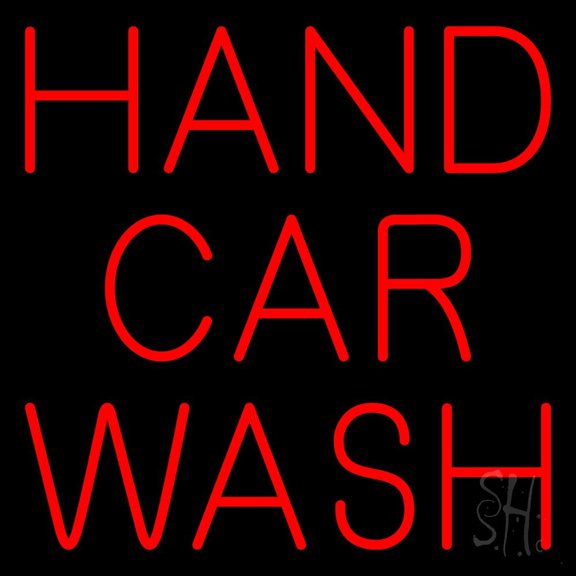 Red Hand Car Wash LED Neon Sign 24 x 24 - inches, Clear Edge Cut Acrylic Backing, with Dimmer - Bright and Premium built indoor LED Neon Sign for automotive store, and mall.