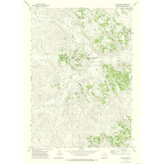 Topographical Map - Pitch Draw Wyoming Quad - USGS 1971 - 23 x 31.80 - Vintage Wall Art