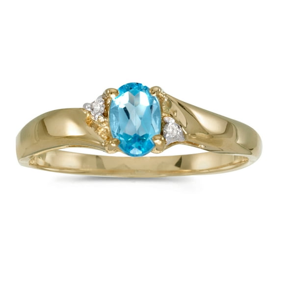 14k Yellow Gold Oval Blue Topaz And Diamond Ring