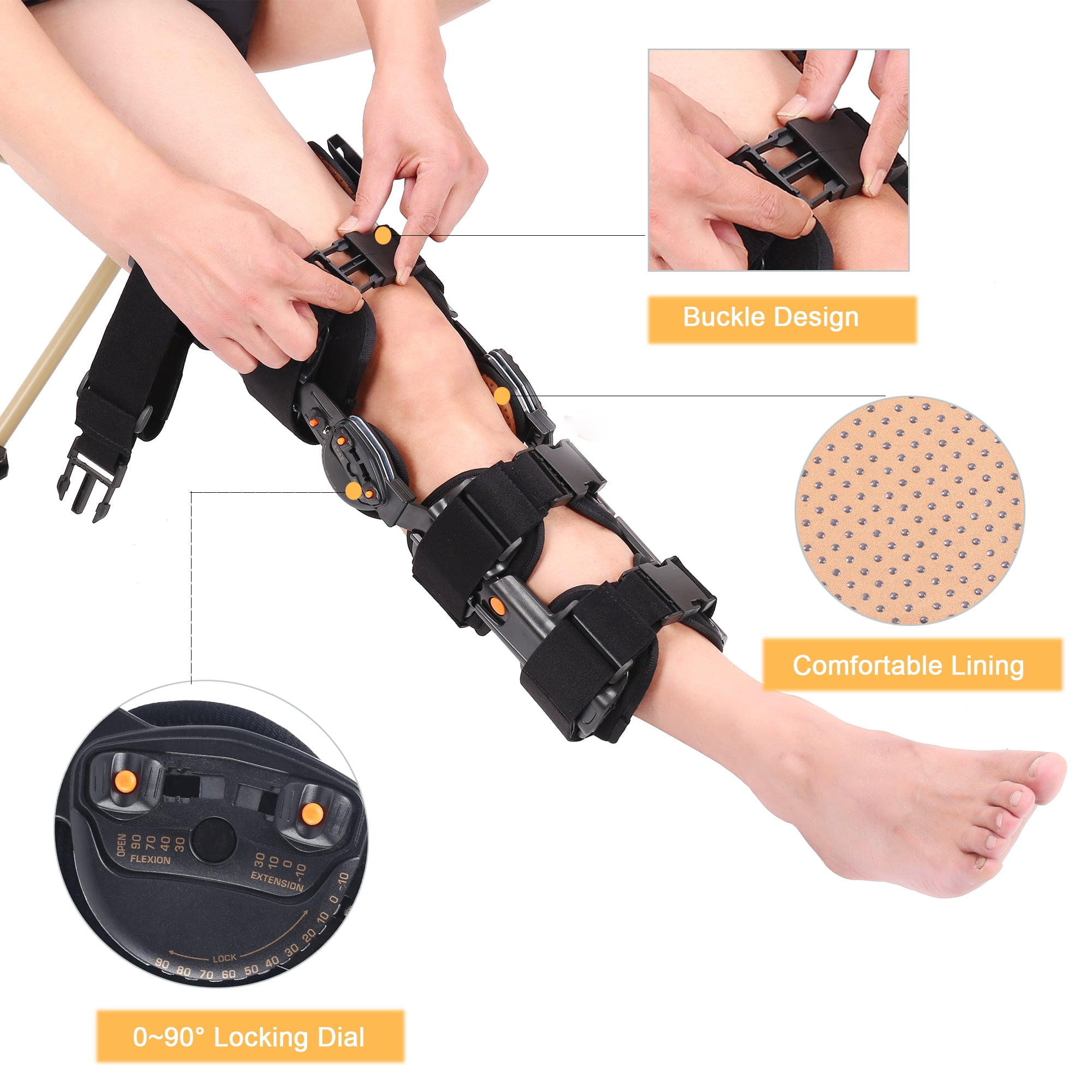 Hinged ROM Knee Brace,Unloader Knee Brace,Knee Immobilizer Brace,ACL, MCL and PCL Injury, Adjustable Orthopedic Support Stabilizer After Surgery
