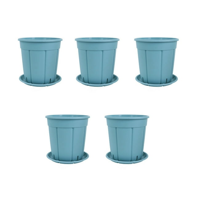 relayinert 5pcs/set Perforated Clay Plant Pot For Indoor Plants Air Circulation Guaranteed Plastic Flower Pot Blue 1Set