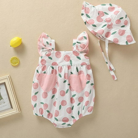 

THE WILD Toddler Girls Straps Print Romper Sunsuit Hat Bodysuit