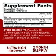 Qunol Ultra CoQ10 200mg Softgels, Ultra High Absorption, Antioxidant Supplement for Vascular and Heart Health & Energy Production, 2 Month Supply, 60 Count