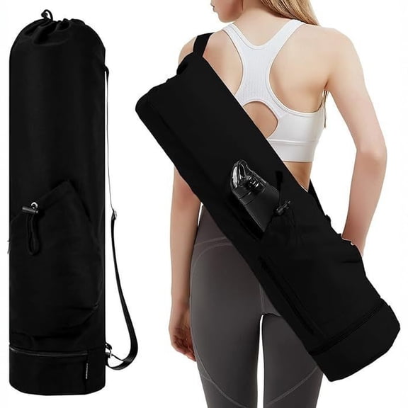 Yoga Mat Bag with Water Bottle Pocket and Bottom Wet Compartment, Multi-functional Fitness Carrier for Gym and Travel, Waterproof Storage Tote, Black B#011 Black