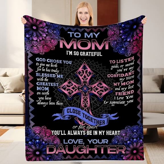 1pc to My Mom Flannel Blanket Soft Warm Grateful Daughter Design Print Suitable for Bedroom Living Room Sofa Allseason Use Halloween Christmas Room Decor Fall Decorations for Home