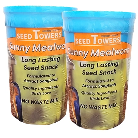 Songbird Treats Sunny Mealworm Seed Tower 2 Pack | Wild Bird Food | 28 oz Each | Bundle of 2 Two Seed Log Towers for Wild Birds | Sunny Mealworm 2 Pack 28 oz each