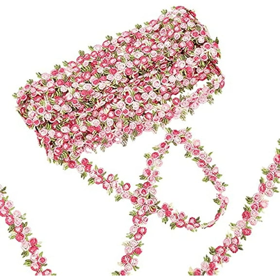5 Yards Flower Trim Ribbon Pink Flower DIY Lace Applique Sewing Craft Lace Edge Trim for Wedding Dresses Embellishment DIY Party Decor Clothes