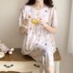 thumbnail image 1 of Pijama de seda de algodón de manga corta de verano para mujer, estilo occidental, fino, con aire acondicionado, ropa de casa, traje de seda de algodón para estudiantes dulces para niñas, 1 of 6