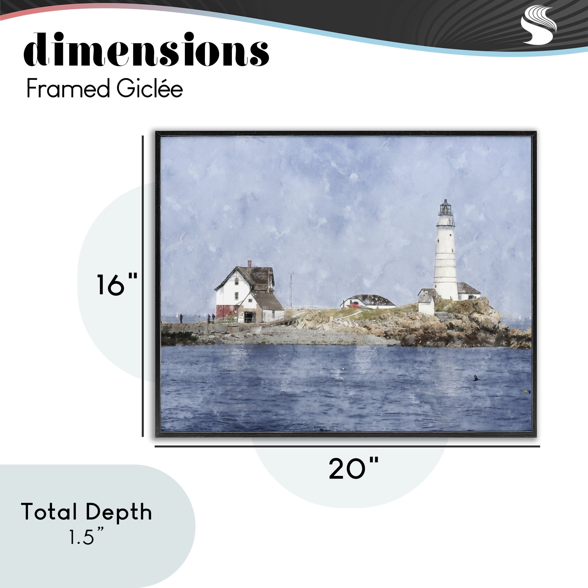 Stupell Industries Picturesque Lighthouse Island Black Framed Giclee Art, design by Kim Curinga