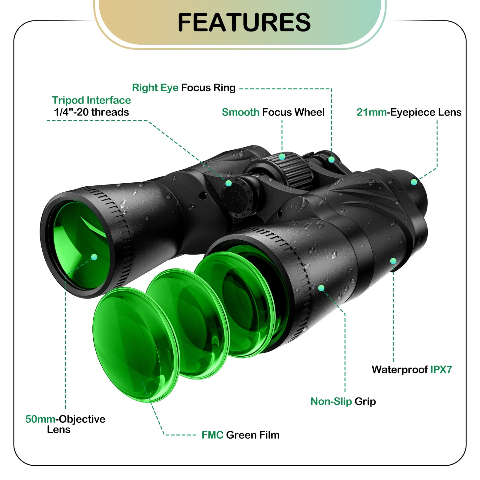 LAKWAR 20x50 Binoculars for Adults,High Powered Binoculars with Low Light Vision, FMC BAK4 Prism Lens, Waterproof Binoculars for  Birds WatchingHunting Traveling Stargazing Outdoor Sport