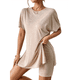 thumbnail image 3 of Conjunto de Dos Piezas de Corta para Mujer: Camiseta Holgada y Shorts Estilo Biker, Color Albaricoque M, 3 of 7