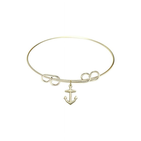 8 inch Round Double Loop Bangle Bracelet w/ Anchor in Gold-Filled