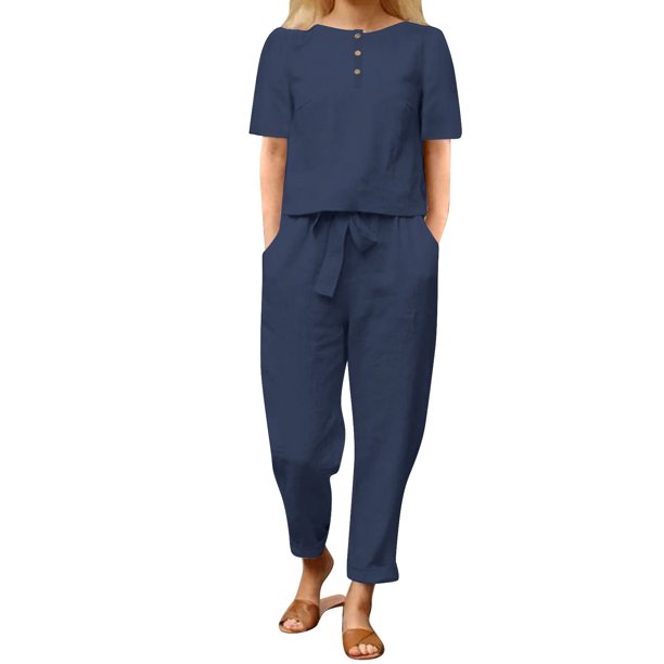 Ploknplq Jumpsuits for Women,Jogging Suits for Women Plus Size,Lounge Sets for Women,2 Piece Outfits For Matching Set T Shirts Pants,Matching Sets Women Clothing,Track Suits for Women Set Navy XL
