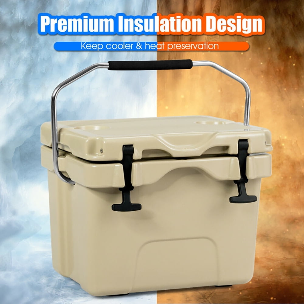 Yardi Yarda 16 Quart 24-Can Capacity Portable Insulated Ice Cooler with 2 Cup Holders-Khaki, Quart Portable Freezer Electric Cooler Car Refrigerator