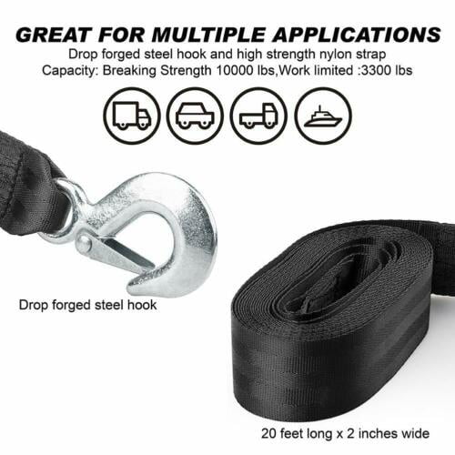 Seamander Boat Winch Strap with Hook and Safety Latch - Loop End - 2 x 20'  -5,000lbs