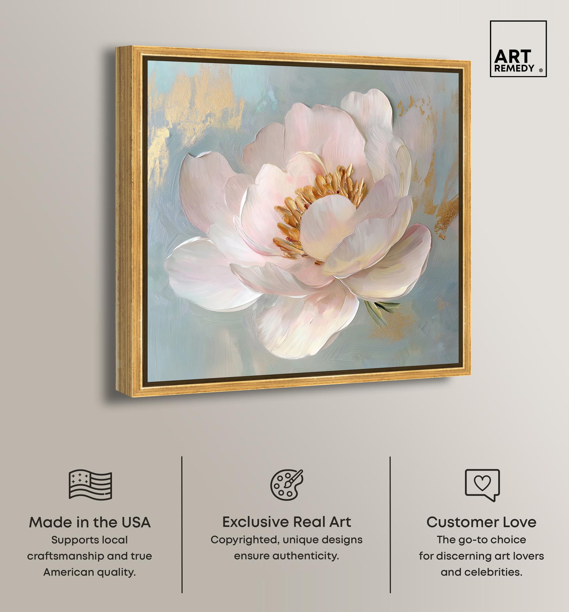 Whispers of a Golden Dawn Canvas Flower Art by Art Remedy, Gold Frame, 30" x 30"