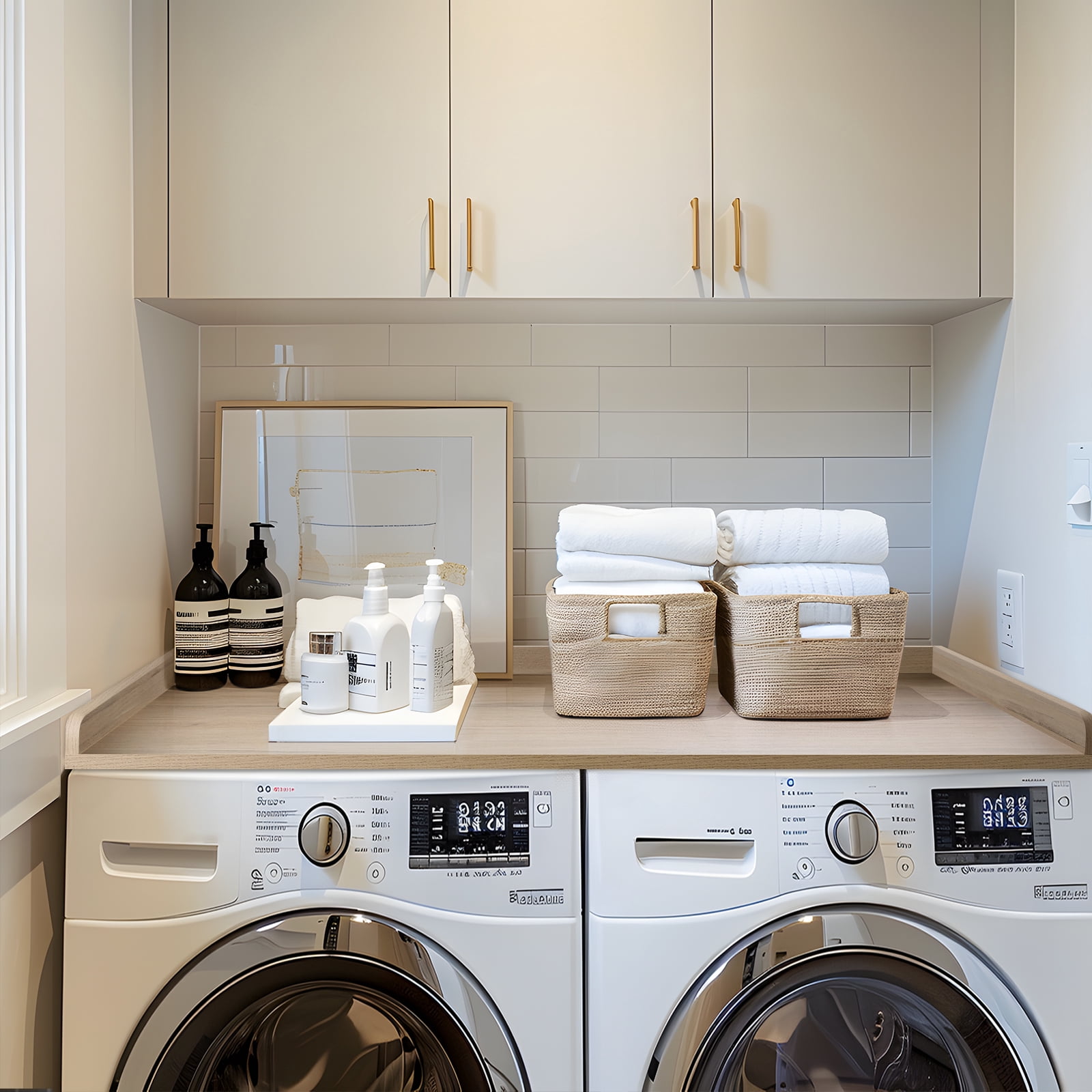 Kaboon Washer Dryer Countertop with Edge Rails, 27.5" x 54", Oak