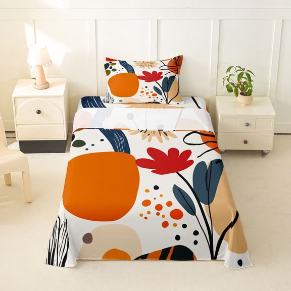 Erosebridal Modern Abstract Aesthetic Twin Sheet Sets,Colorful Flowers Bedding For Men Women 3-Piece