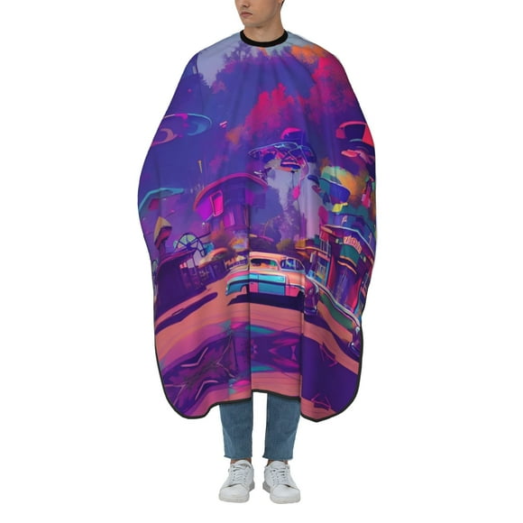 ZICANCN Hair Cutting Cape for Adults, Cyberpunk Future Neon City Cape Salon Barber Cape for Hair Stylist Shampoo Capes Waterproof 55x66 IN