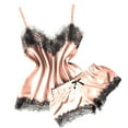 thumbnail image 3 of JIANJIA Womens Pajama Sets Sexy Lace Solid Color V Neck Spaghetti Strap Camisole Vest Tops With Shorts Two Piece Sleepwear Underwear,Pink,XXXL, 3 of 6