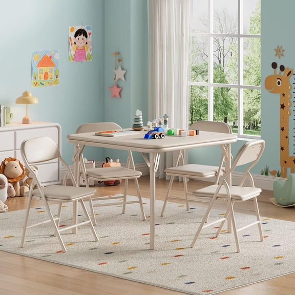 5 Piece Boys Girls Folding Table and Chairs Set, Activity Table and Chairs Set for Dining Room,Daycare,Classrooms