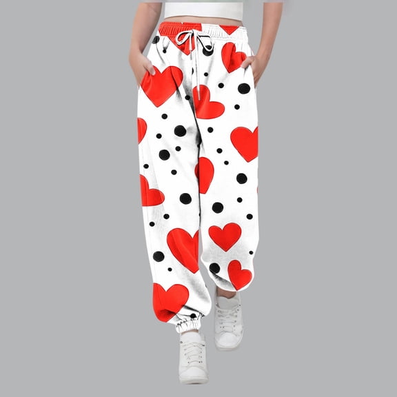 ATOGUTA Girls Unifom Pants Valentine's Day Active Joggers Soft Athletic Sweat Pants for Kids Youth with Pocket Size 3T-14, Multicolor