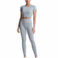 thumbnail image 2 of Elainilye Fashion Yoga Pants Women Casual High Waist Elastic Yoga Suit Short-sleeved Shirt and Pants Two-piece Suit,Gray, 2 of 3