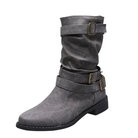 

Boots for Women Clearance Deals! Verugu Western Cowboy Chunky Heel Ankle Booties Ankle Boots for Women Women Shoes Retro Western Boots Casual Warm Low Heels Mid-calf Boots Gray 43