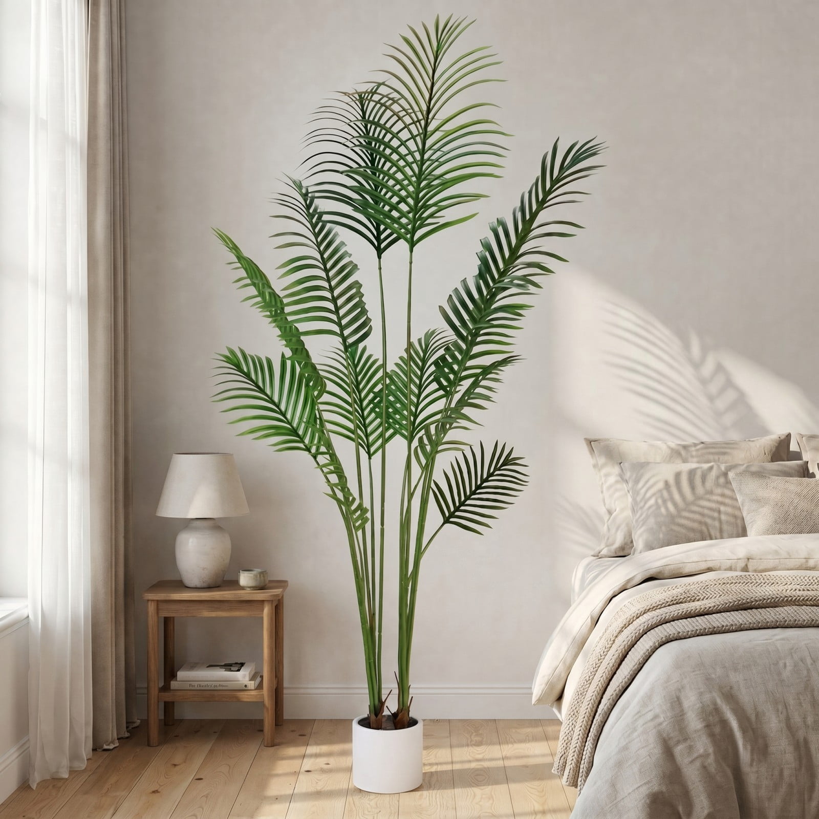 BEAUTYPEAK 5.3FT Artificial Palm Plants Fake Pre Potted Faux Green Tree Tall Fake House Plants Indoor Outdoor Floor Plant